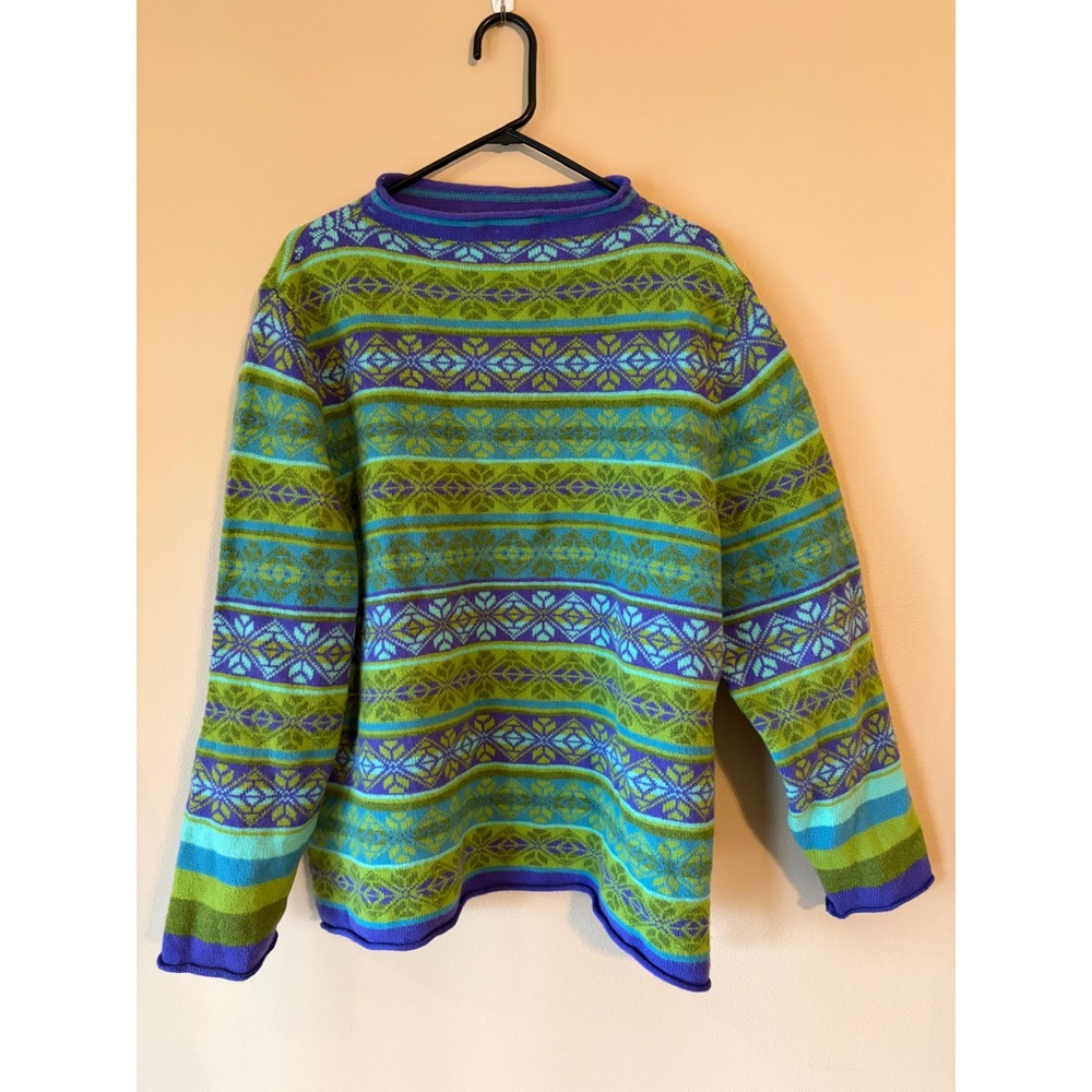 Jones New York Sport 2X Lambswool Fair Isle Sweater Purple Green